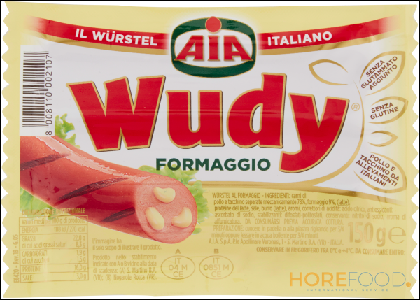 AIA WUDY WURSTEL AL FORMAGGIO 150 GR