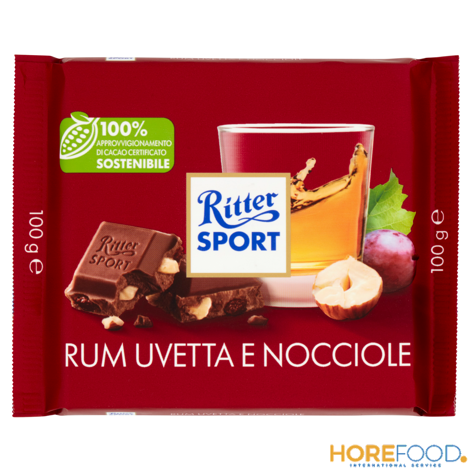 Cioccolato Rum Uvetta e Nocciole, 100 g - RITTER SPORT