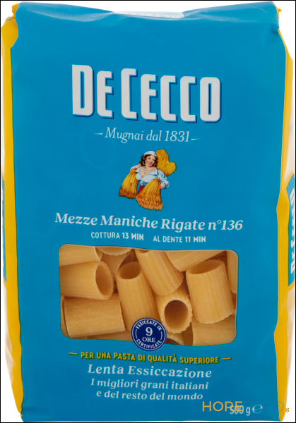 DE CECCO PASTA DI SEMOLA MEZZE MANICHE RIGATE N°136 500 GR