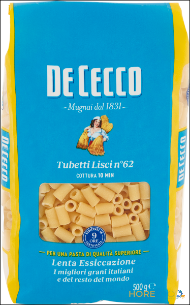 DE CECCO PASTA DI SEMOLA TUBETTI LISCI N°61 500 GR