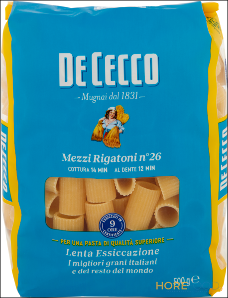 DE CECCO PASTA DI SEMOLA MEZZI RIGATONI N°26 500 GR