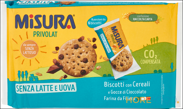 MISURA BISCOTTI CEREALI E GOCCE GIOCCOLATO SENZA LATTE E UOVA 280 GR