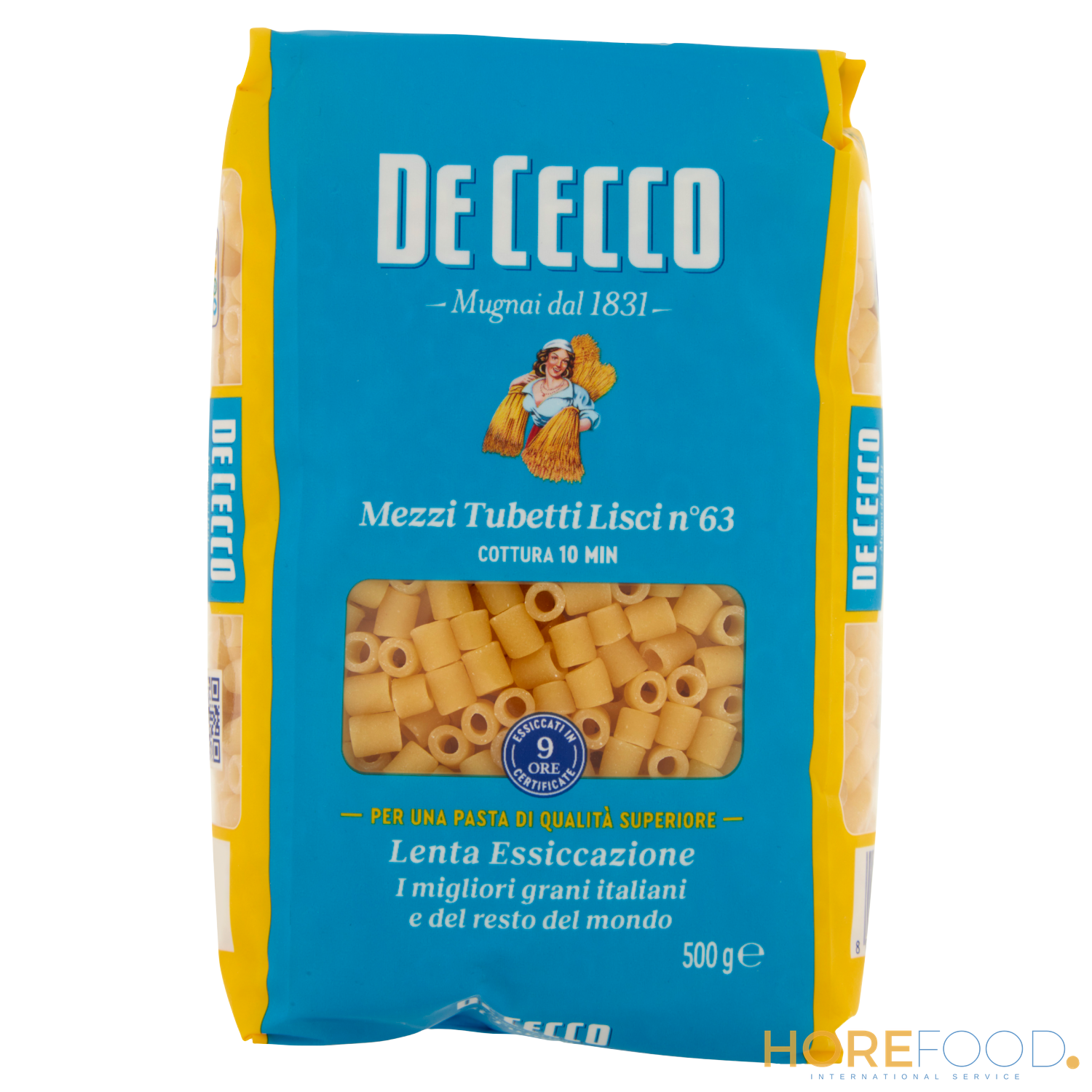 Pasta di Semola Mezzi Tubetti Lisci n°63, 500 g - DE CECCO