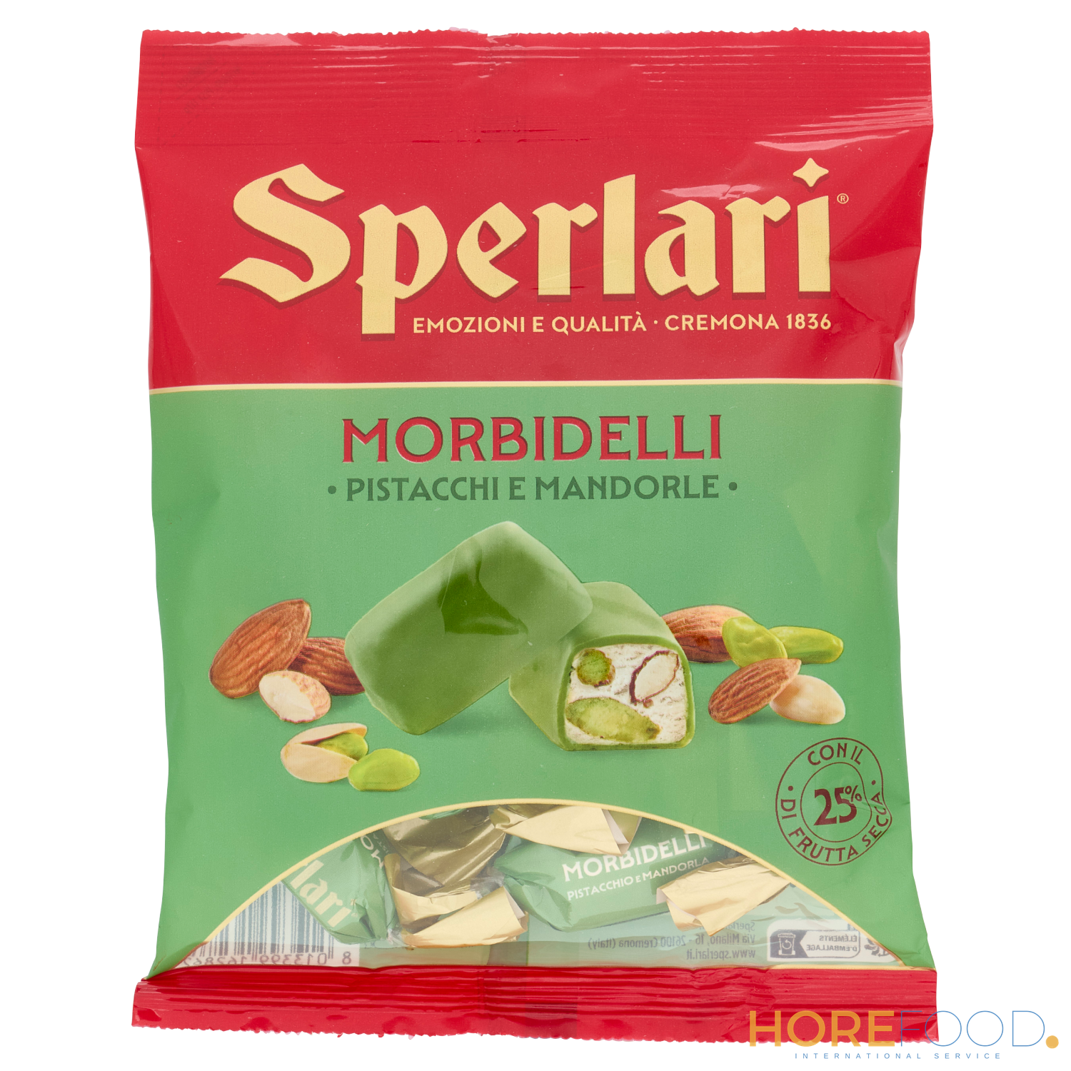 Morbidelli Teneri Pistacchio e Mandorle Ricoperte, 117 g - SPERLARI