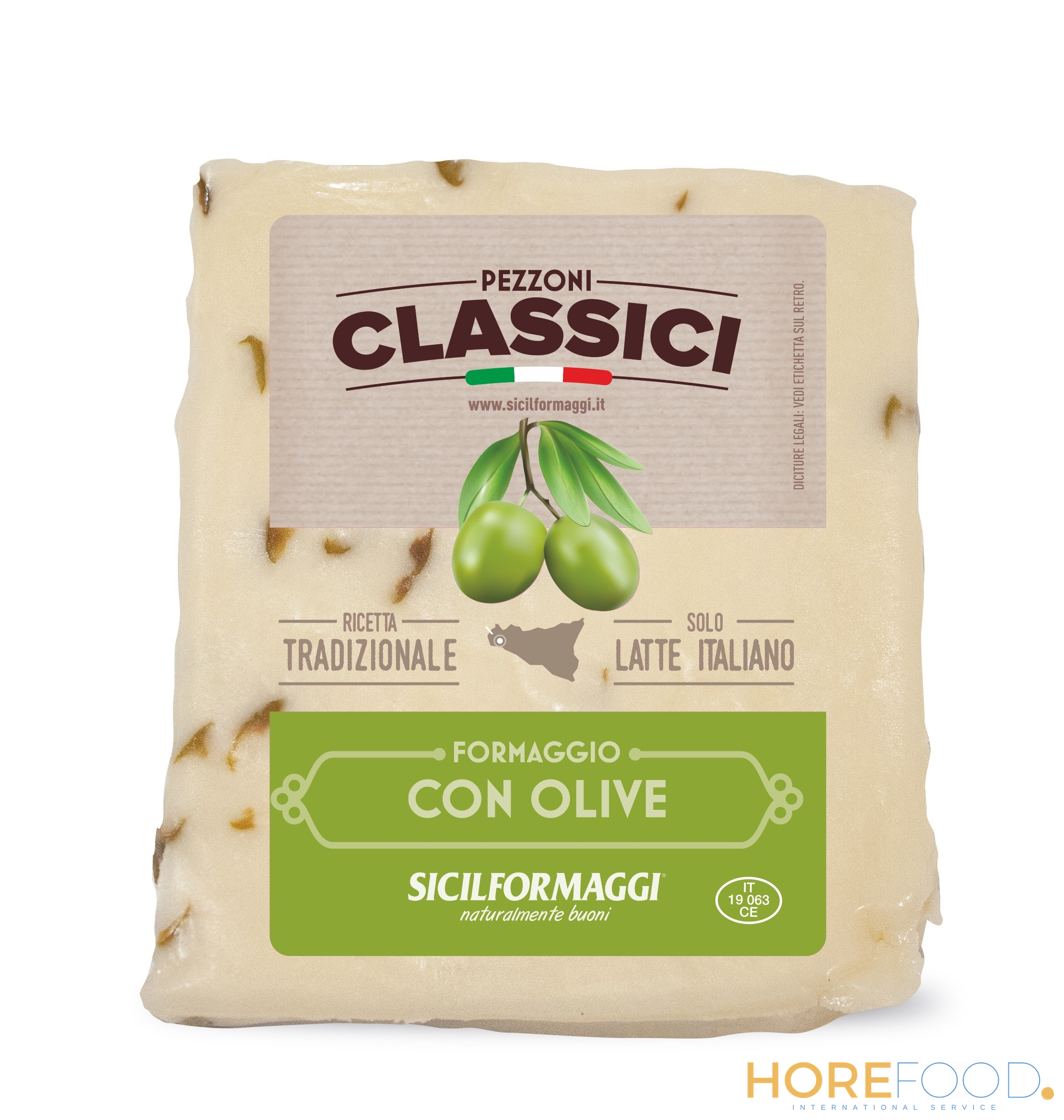 Primo Sale con Olive porzionato(gr200x15) Stagionatura 15 Gg al kg - SICILFORMAGGI